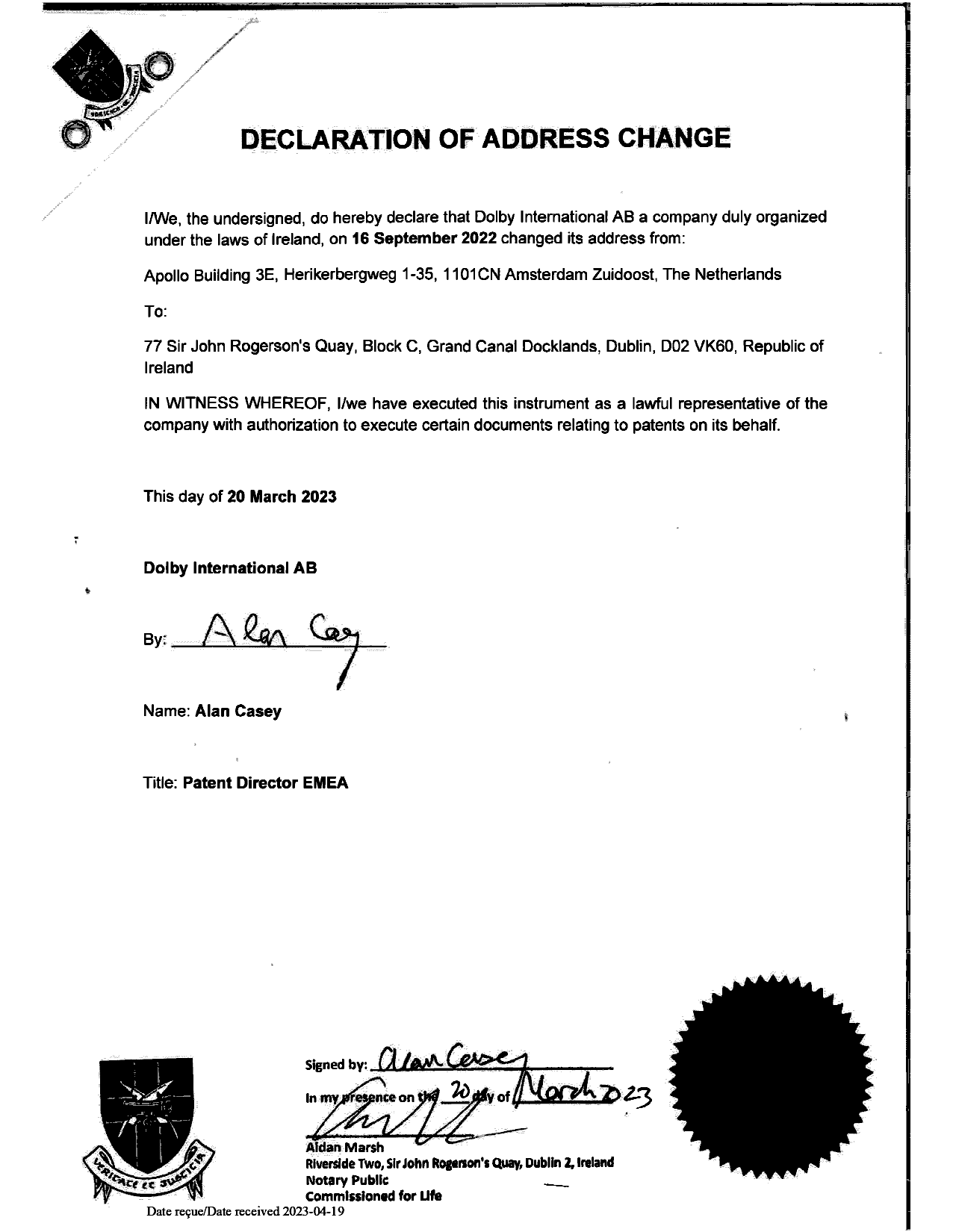 Document de brevet canadien 2675105. Correspondance reliée aux formalités 20230419. Image 11 de 11