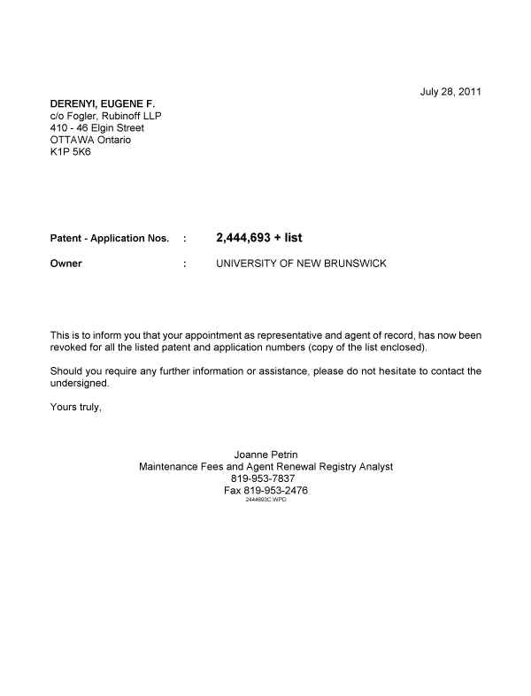 Canadian Patent Document 2675225. Correspondence 20110728. Image 1 of 1
