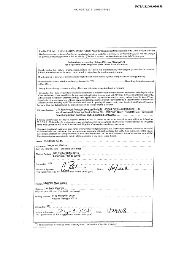 Document de brevet canadien 2675275. PCT 20090710. Image 2 de 3