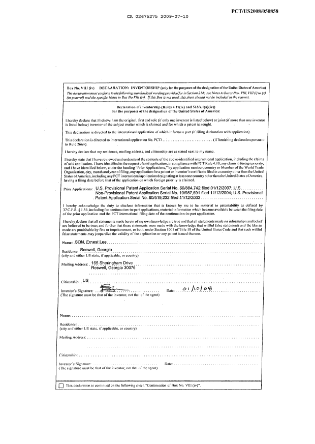 Document de brevet canadien 2675275. PCT 20090710. Image 3 de 3