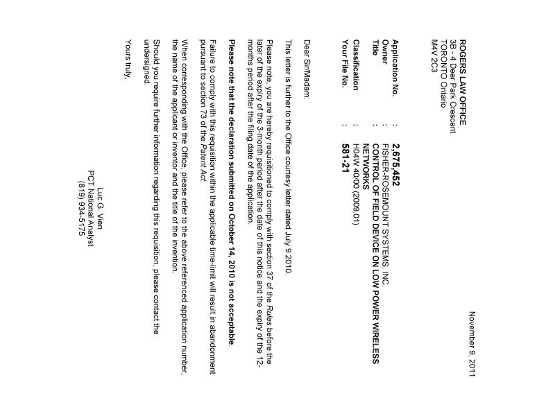Canadian Patent Document 2675452. Correspondence 20101209. Image 1 of 1