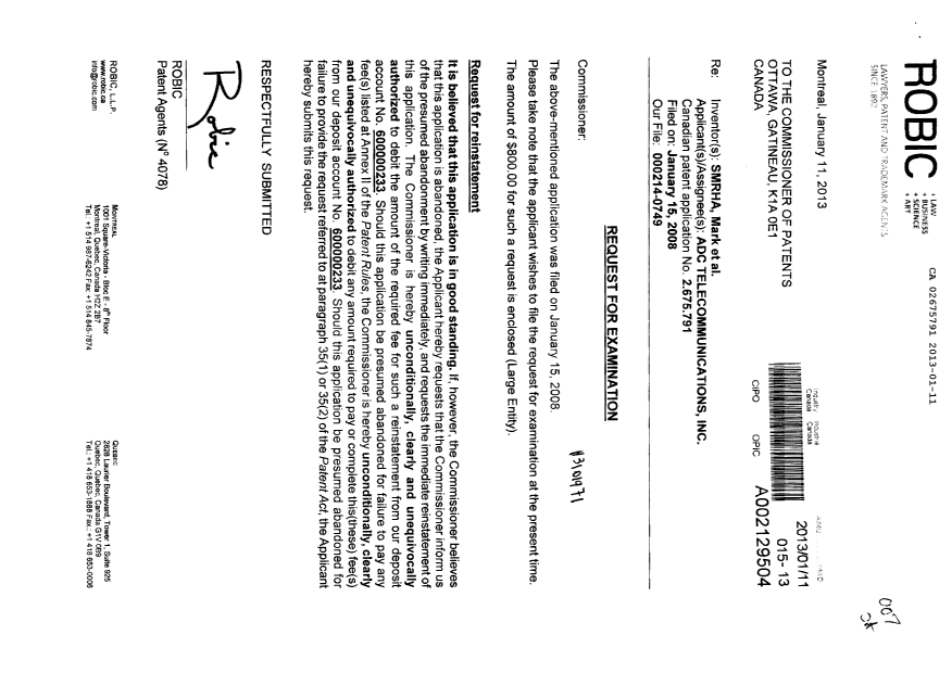 Canadian Patent Document 2675791. Prosecution-Amendment 20121211. Image 1 of 2