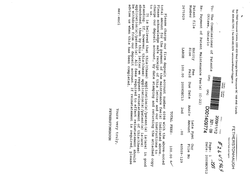 Document de brevet canadien 2675929. Abrégé 20091112. Image 1 de 1