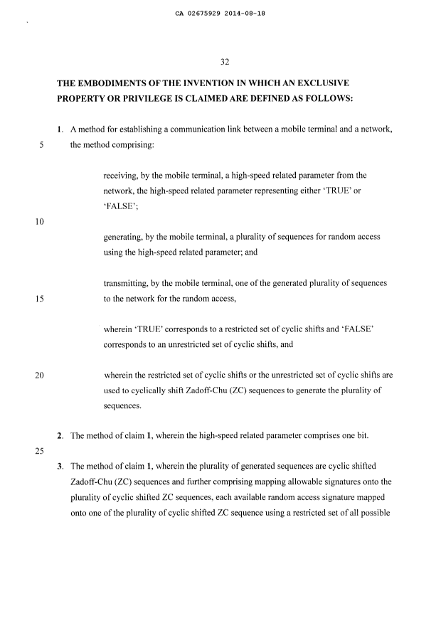 Document de brevet canadien 2675929. Revendications 20140818. Image 1 de 5