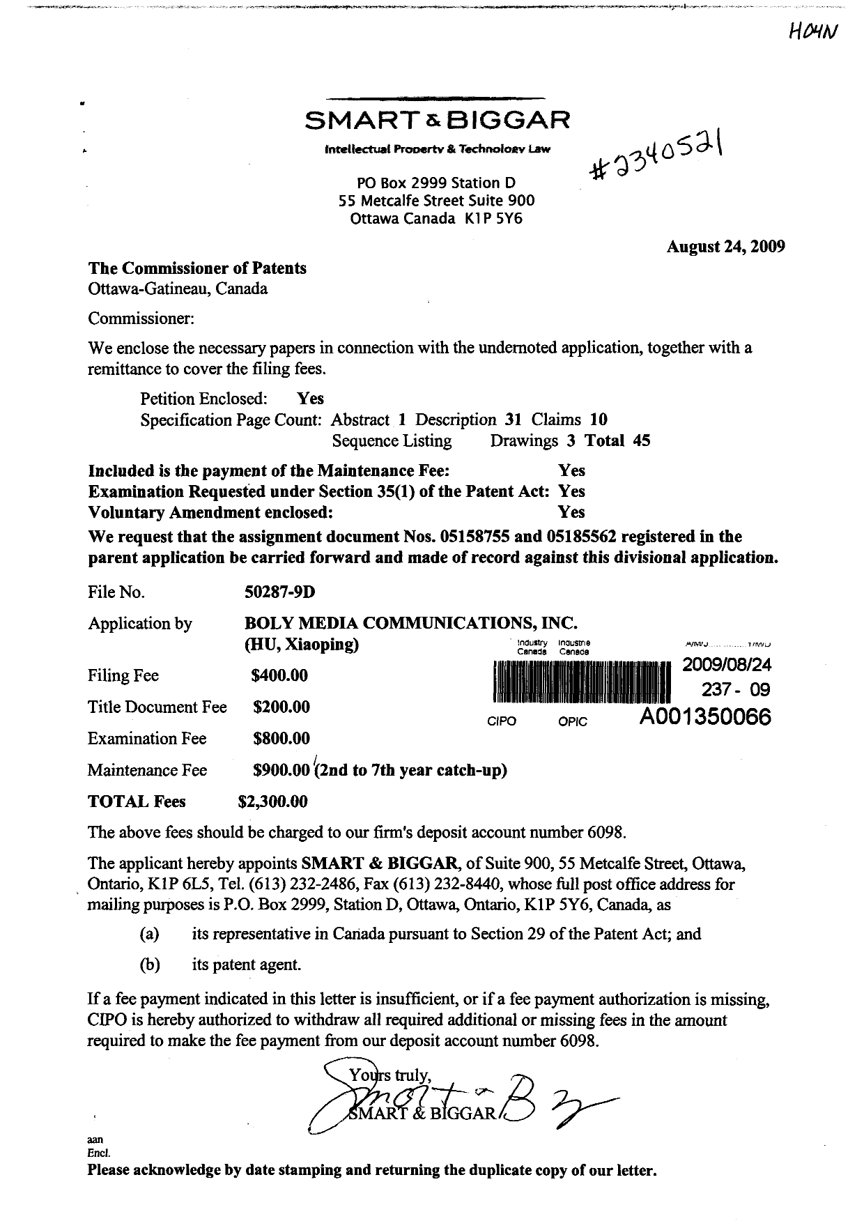 Document de brevet canadien 2676099. Cession 20090824. Image 1 de 2