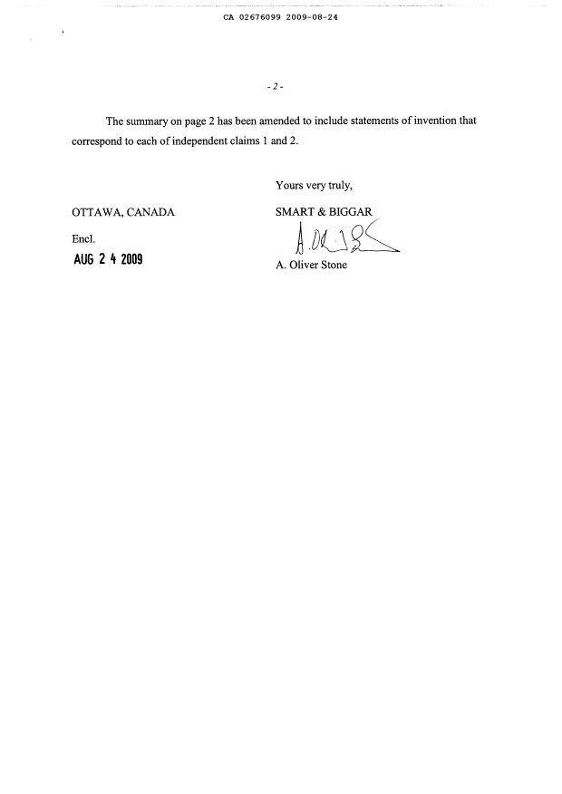 Document de brevet canadien 2676099. Poursuite-Amendment 20090824. Image 2 de 7