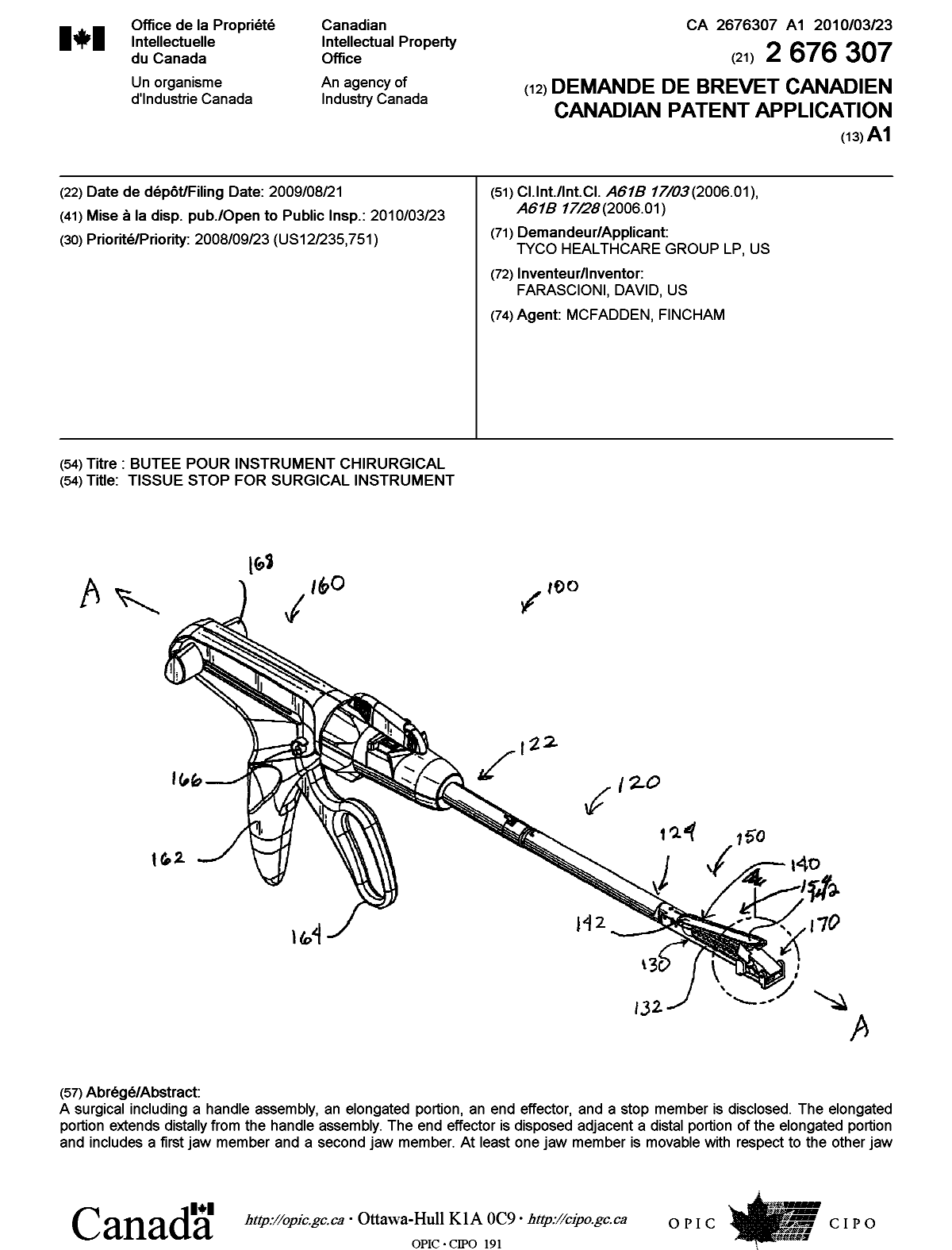 Document de brevet canadien 2676307. Page couverture 20100315. Image 1 de 2