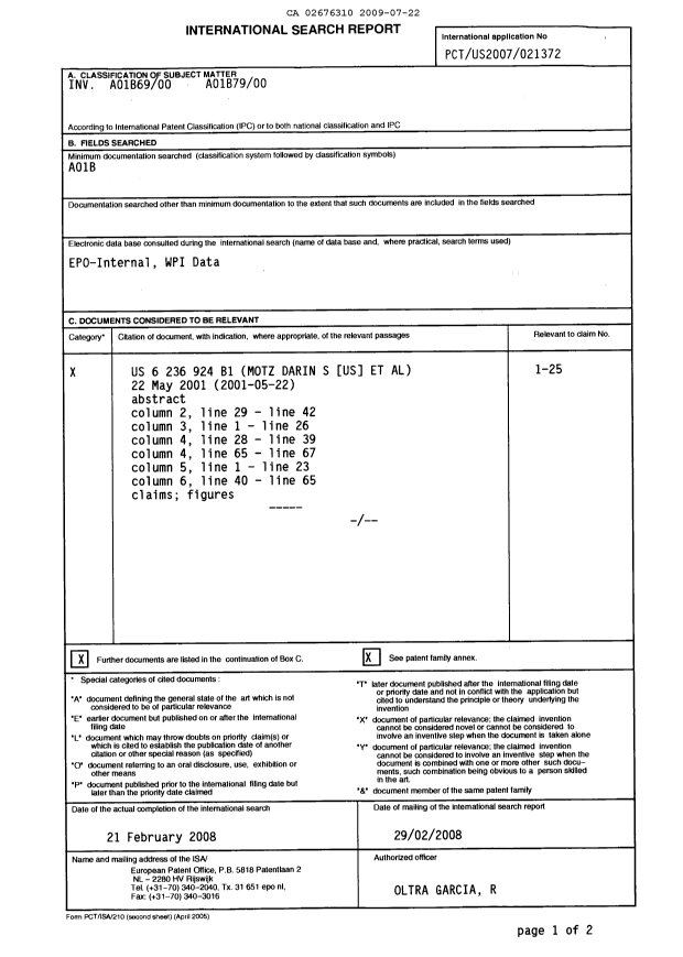 Document de brevet canadien 2676310. PCT 20090722. Image 1 de 3