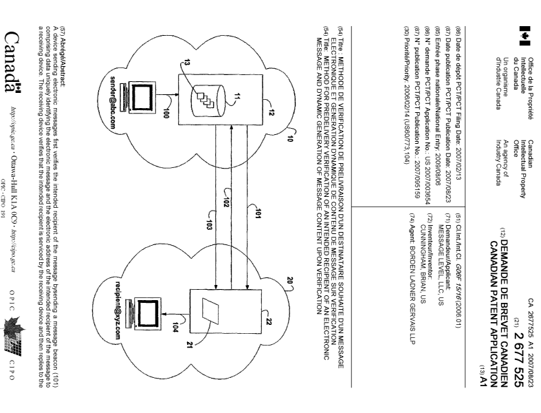 Document de brevet canadien 2677525. Page couverture 20081205. Image 1 de 2
