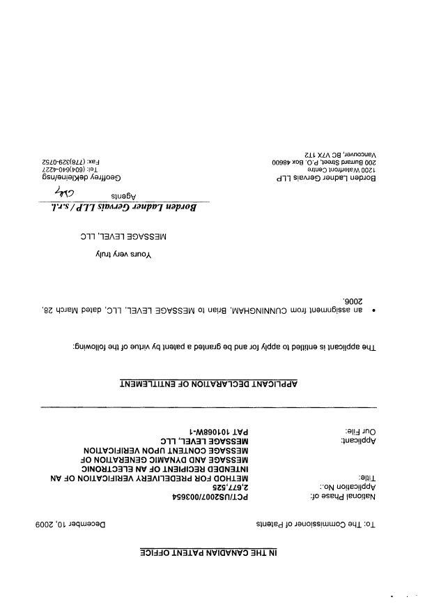 Canadian Patent Document 2677525. Correspondence 20081210. Image 2 of 2