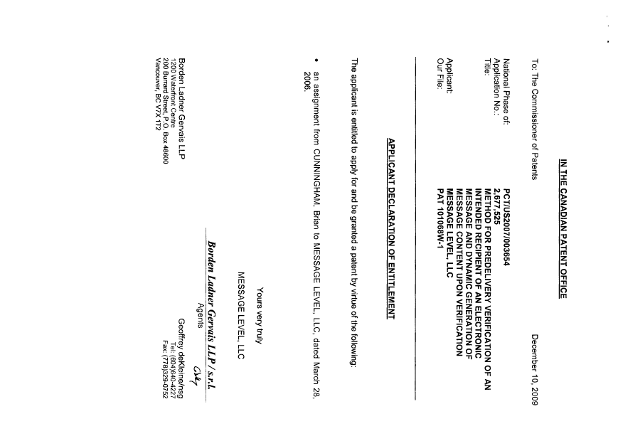 Document de brevet canadien 2677525. Correspondance 20081210. Image 2 de 2