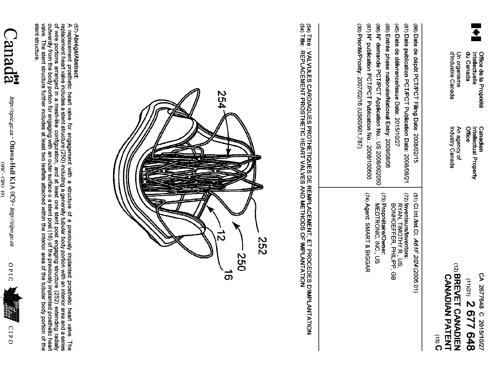 Document de brevet canadien 2677648. Page couverture 20141207. Image 1 de 1