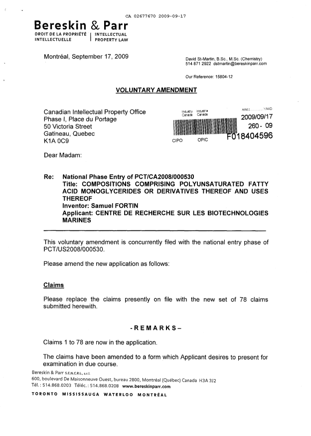 Document de brevet canadien 2677670. Poursuite-Amendment 20090917. Image 1 de 45