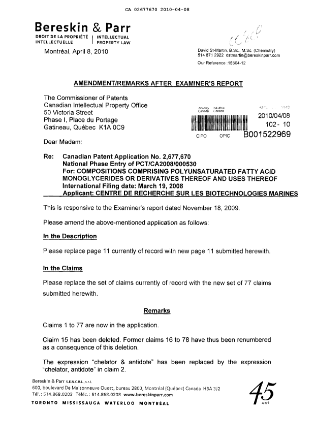 Document de brevet canadien 2677670. Poursuite-Amendment 20100408. Image 1 de 51