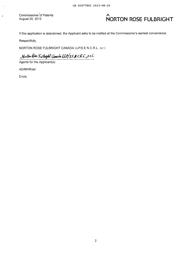 Document de brevet canadien 2677802. Poursuite-Amendment 20130820. Image 2 de 2