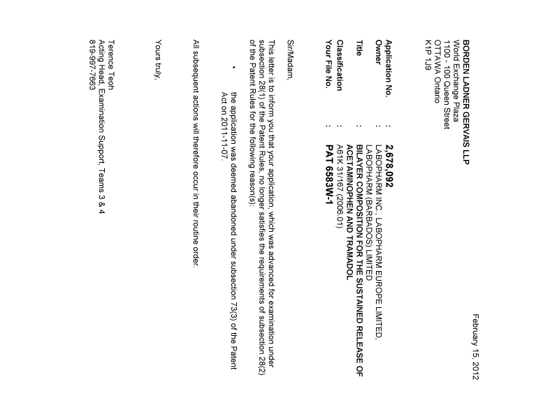 Document de brevet canadien 2678092. Poursuite-Amendment 20120215. Image 1 de 1