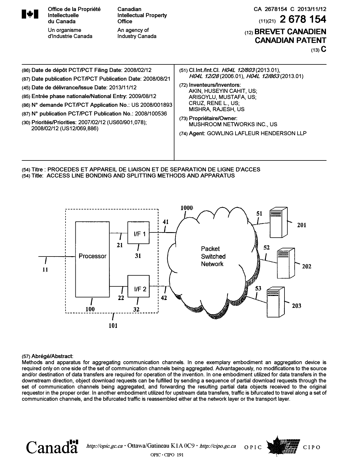 Document de brevet canadien 2678154. Page couverture 20131009. Image 1 de 1