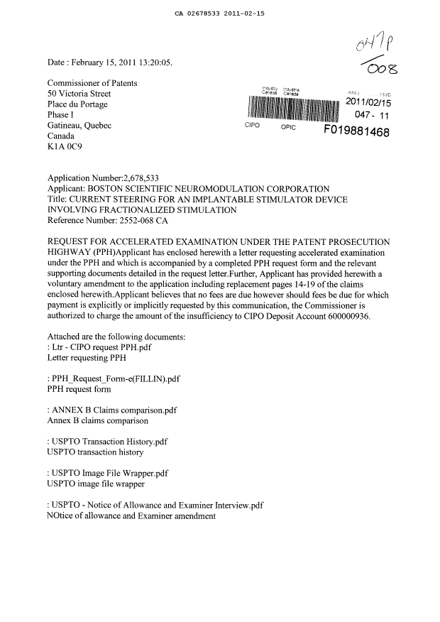 Document de brevet canadien 2678533. Poursuite-Amendment 20110215. Image 1 de 15