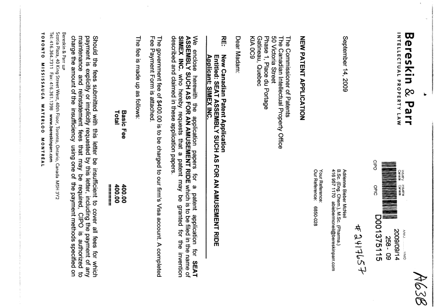 Document de brevet canadien 2678573. Cession 20090914. Image 1 de 3