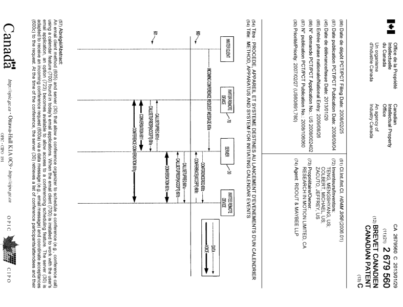 Document de brevet canadien 2679560. Page couverture 20130114. Image 1 de 2
