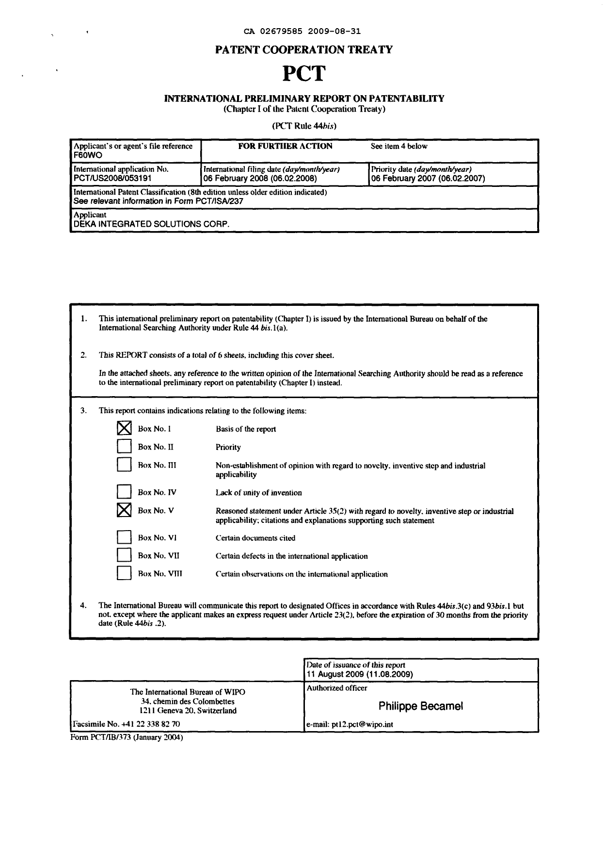 Document de brevet canadien 2679585. PCT 20090831. Image 1 de 7