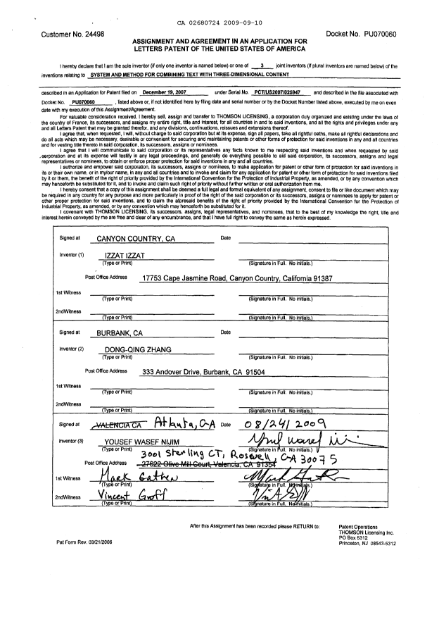 Document de brevet canadien 2680724. Cession 20090910. Image 5 de 5