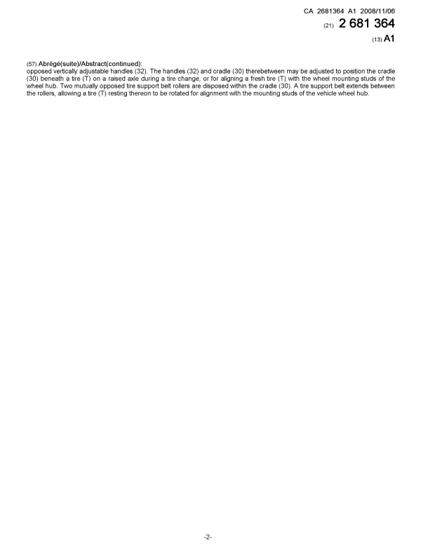 Document de brevet canadien 2681364. Page couverture 20081202. Image 2 de 2