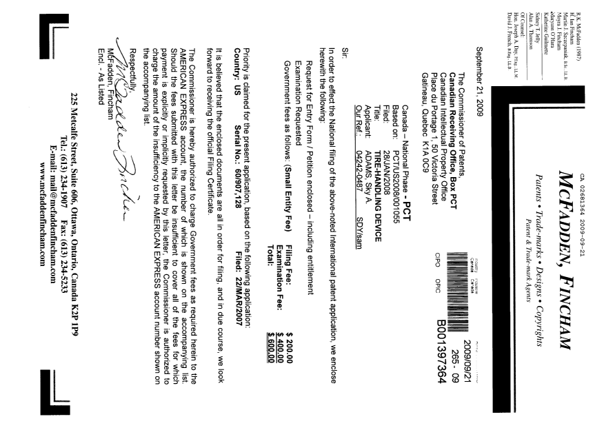 Document de brevet canadien 2681364. Cession 20090921. Image 1 de 2