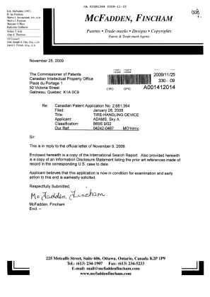 Canadian Patent Document 2681364. Prosecution-Amendment 20091125. Image 1 of 1