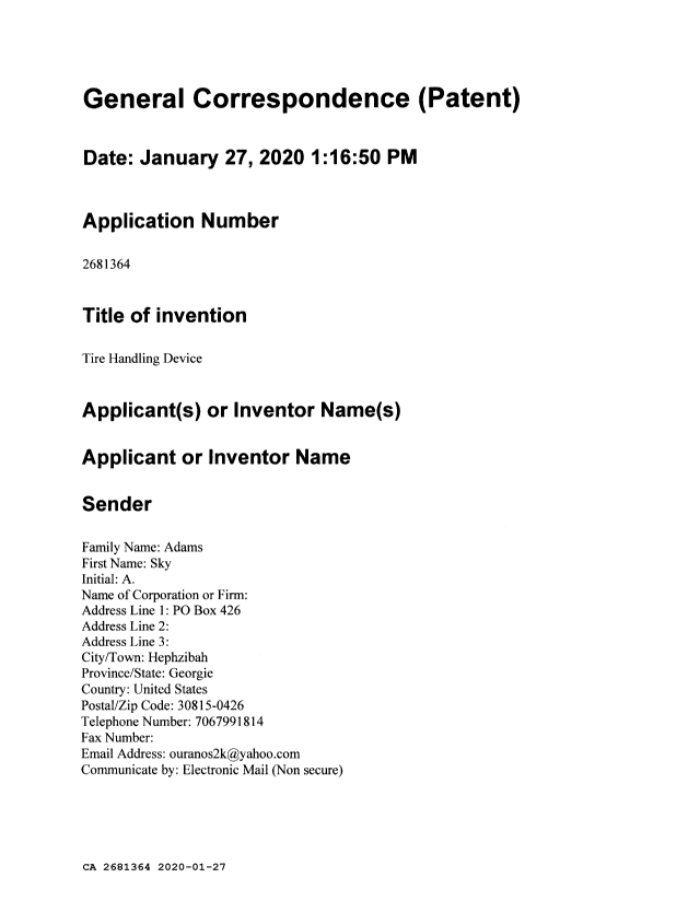 Canadian Patent Document 2681364. Maintenance Fee Correspondence 20200127. Image 2 of 3