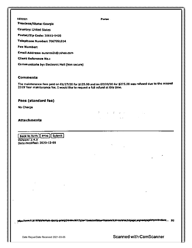 Canadian Patent Document 2681364. Maintenance Fee Correspondence 20210305. Image 2 of 3