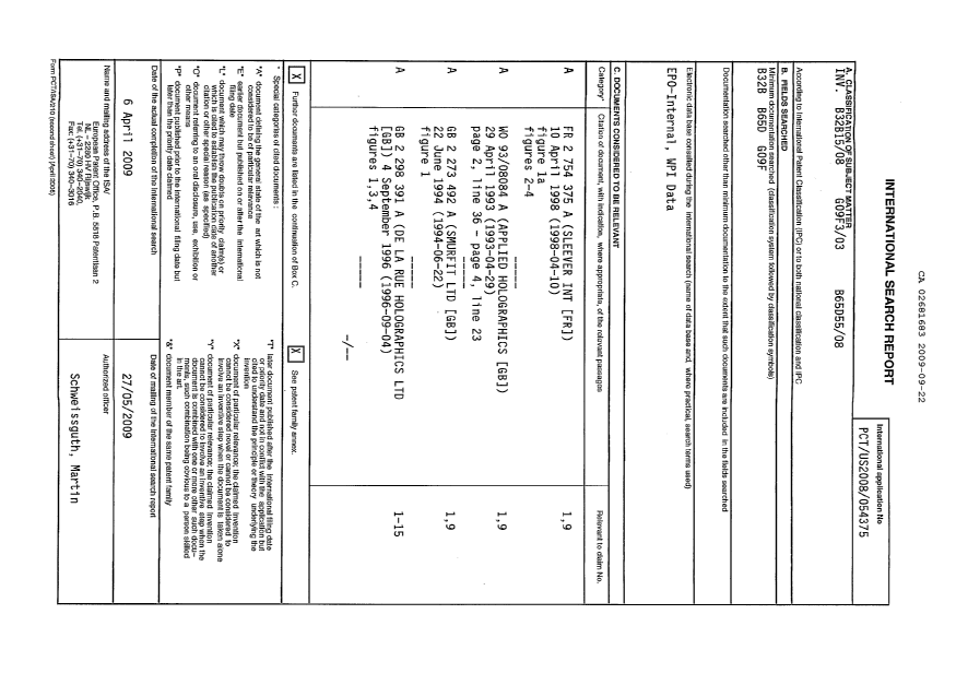Document de brevet canadien 2681683. PCT 20090922. Image 1 de 3