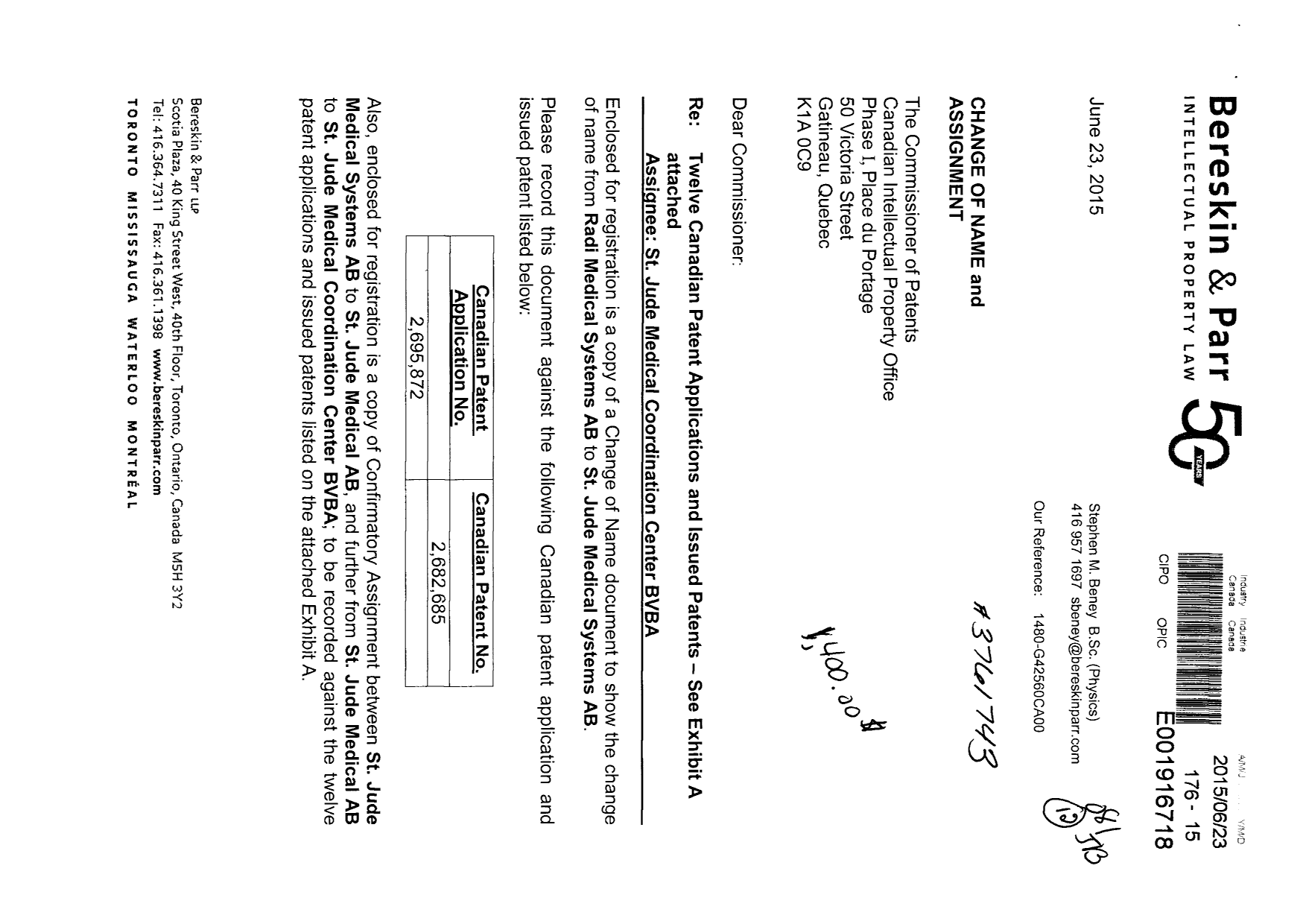 Canadian Patent Document 2682685. Assignment 20150623. Image 1 of 58