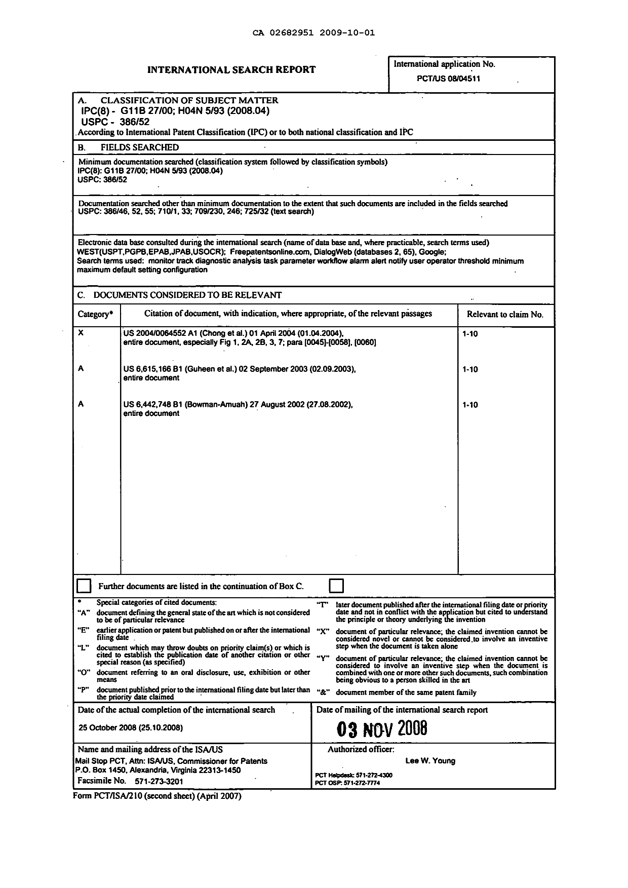 Document de brevet canadien 2682951. PCT 20091001. Image 1 de 1
