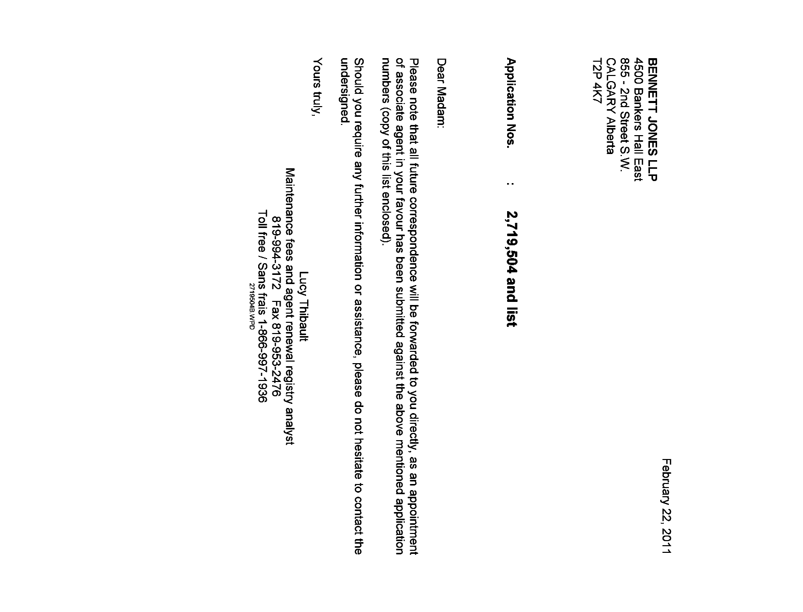 Canadian Patent Document 2682951. Correspondence 20110222. Image 1 of 1