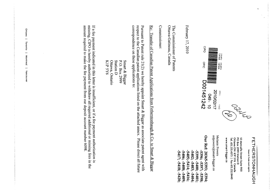 Canadian Patent Document 2683459. Correspondence 20100217. Image 1 of 3