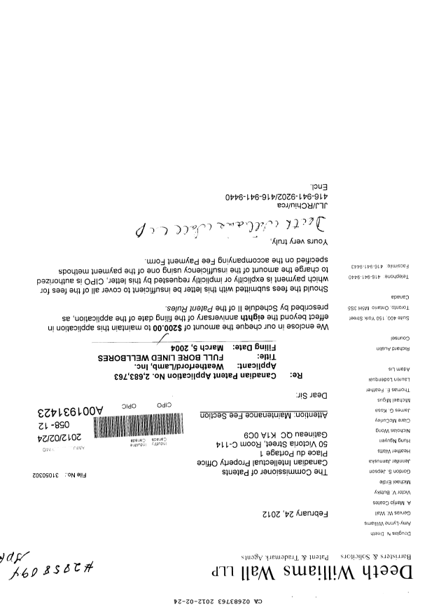 Canadian Patent Document 2683763. Fees 20120224. Image 1 of 1