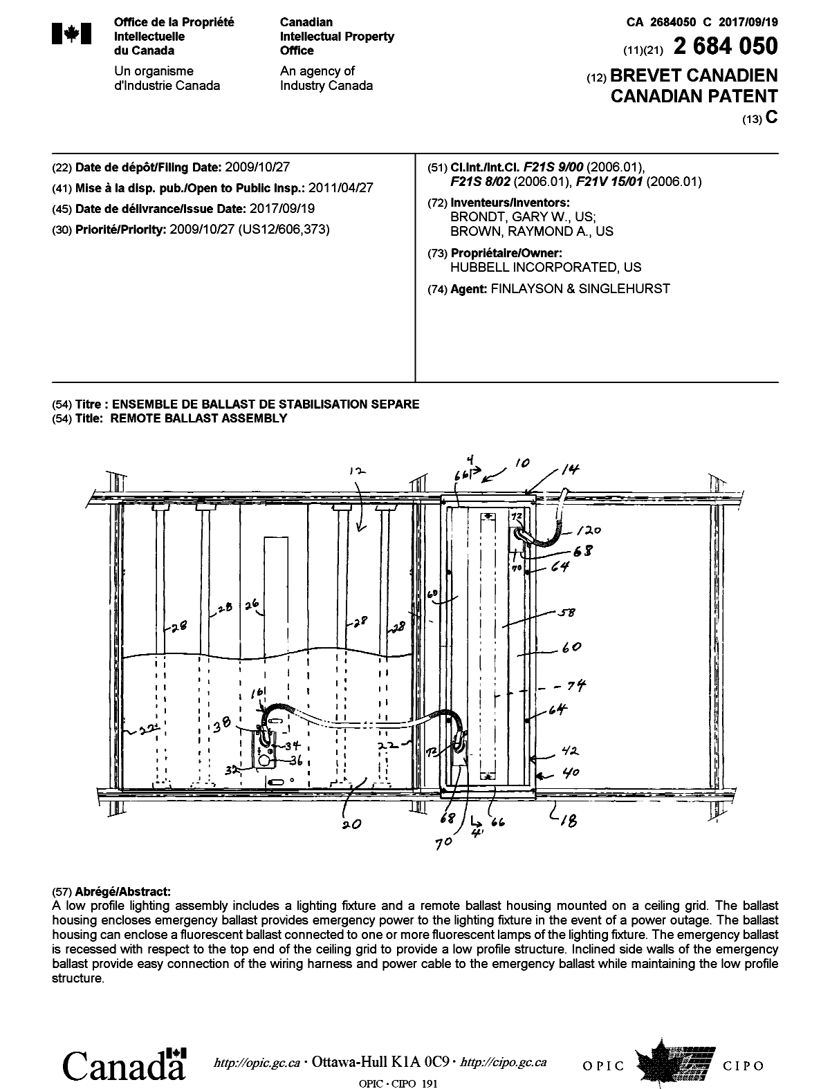 Document de brevet canadien 2684050. Page couverture 20170818. Image 1 de 1