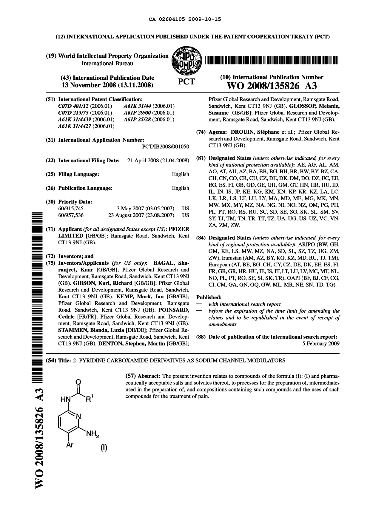 Document de brevet canadien 2684105. Abrégé 20091015. Image 1 de 1