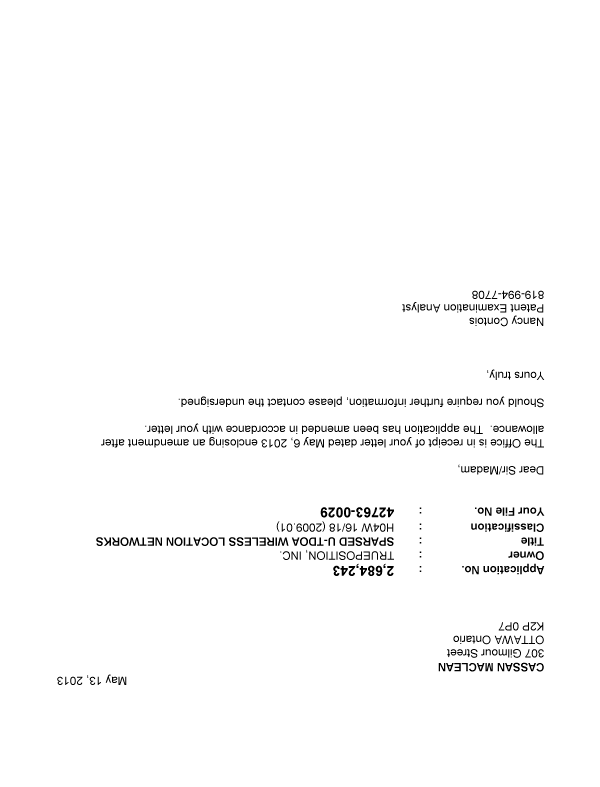 Canadian Patent Document 2684243. Correspondence 20130513. Image 1 of 1