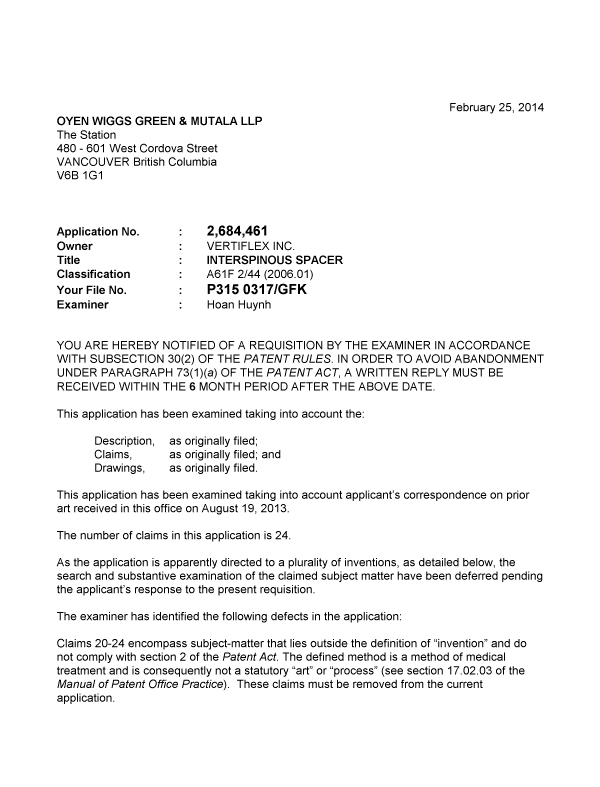Document de brevet canadien 2684461. Poursuite-Amendment 20140225. Image 1 de 2