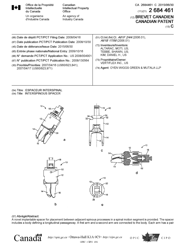 Canadian Patent Document 2684461. Cover Page 20150609. Image 1 of 2