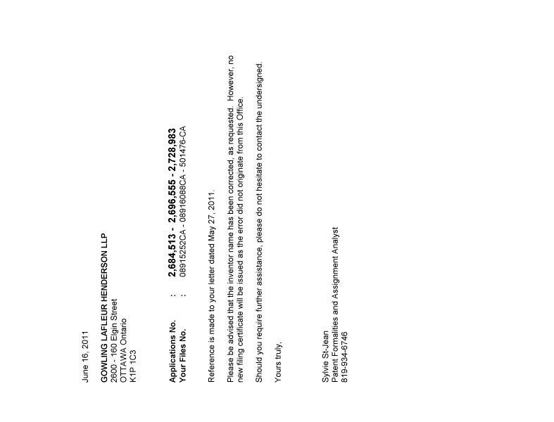 Canadian Patent Document 2684513. Correspondence 20101216. Image 1 of 1