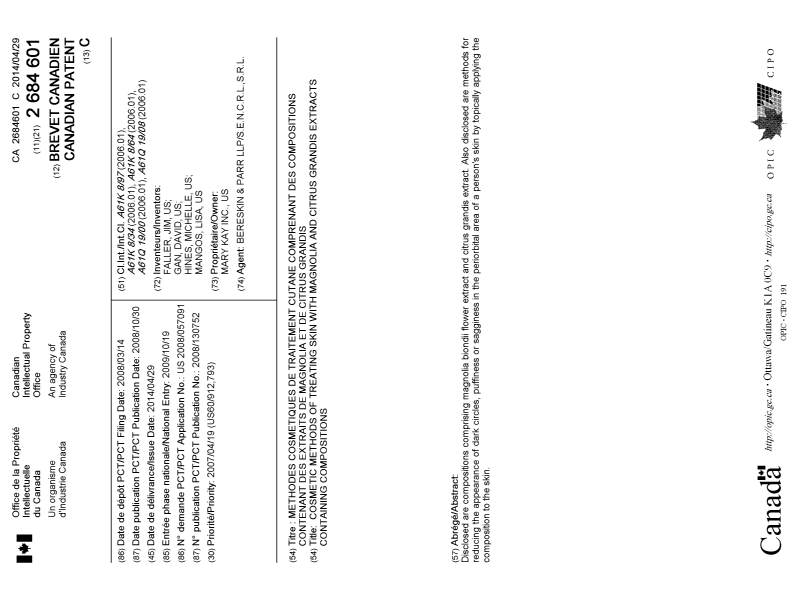 Document de brevet canadien 2684601. Page couverture 20131202. Image 1 de 1