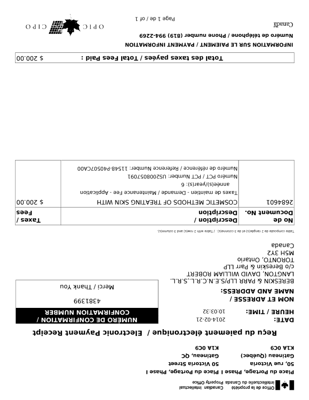 Document de brevet canadien 2684601. Taxes 20131221. Image 1 de 1