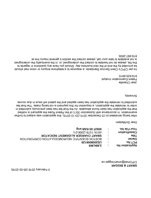 Canadian Patent Document 2684995. Correspondence 20160205. Image 1 of 1