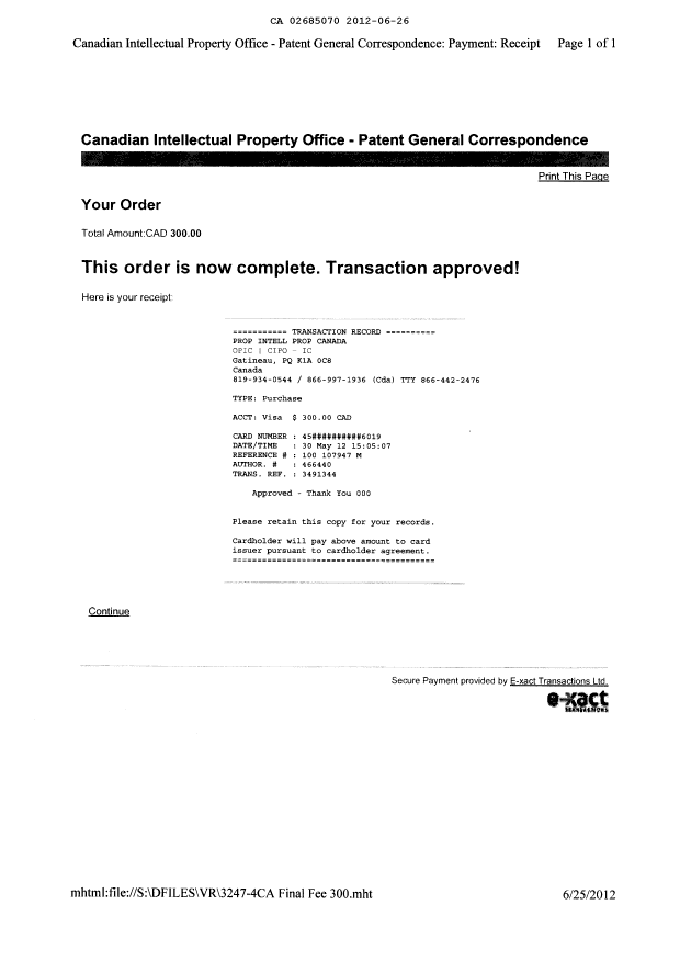 Document de brevet canadien 2685070. Poursuite-Amendment 20120626. Image 3 de 3