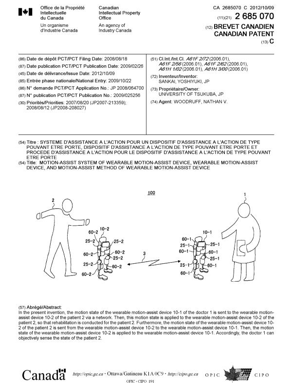 Document de brevet canadien 2685070. Page couverture 20120924. Image 1 de 1