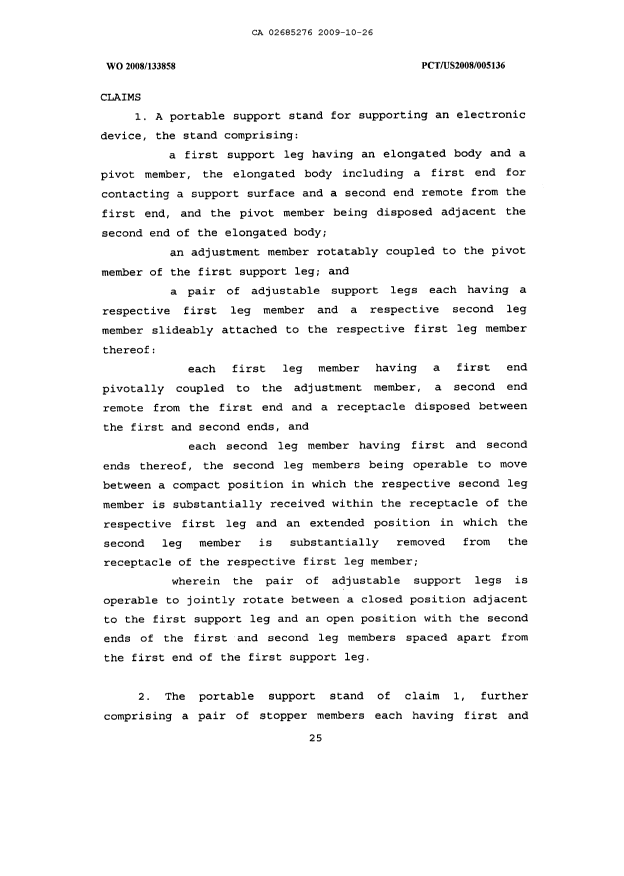Document de brevet canadien 2685276. Revendications 20091026. Image 1 de 6