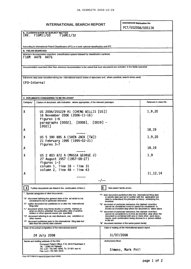 Document de brevet canadien 2685276. PCT 20091026. Image 1 de 5